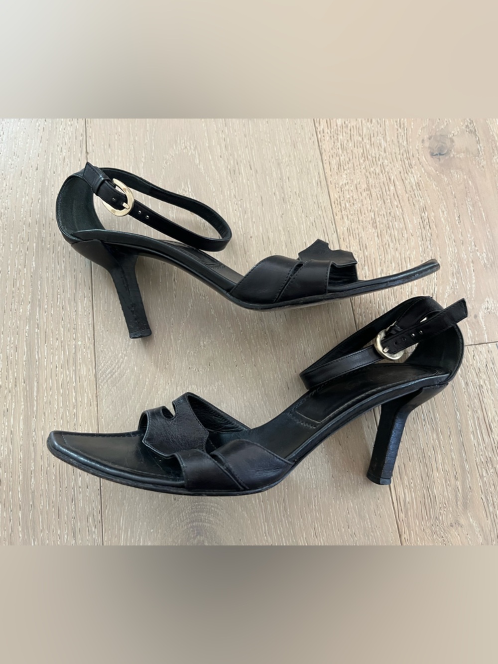 Sergio Rossi Black Leather Ankle-Strap Sandal Open-Toe Heels 7.5